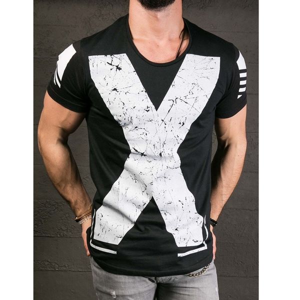 

2021 new summer men's t-shirt short-sleeved round neck cotton t-shirt slim personality printed t-shirt men, White;black