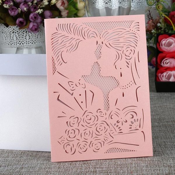 

greeting cards 10cs wedding invitation card set laser cut carved bride groom pattern with inner sheet envelope party decor supply