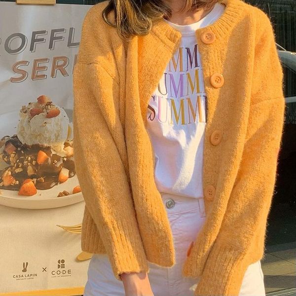 

women's knits & tees cashmere sweaters women cardigan o-neck long sleeve kawaii fashion loose casual knitted female autumn elegant oran, White