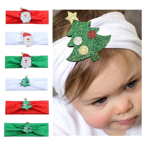 

2021 christmas baby girl headband infant hair headwear tiara headwrap gift bandage ribbon tree santa claus, Slivery;white
