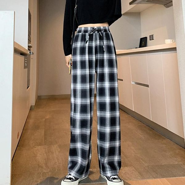 

women's pants & capris korean high-waist black and white plaid casual cropped trousers thick velvet straight-leg za clothes zarina, Black;white