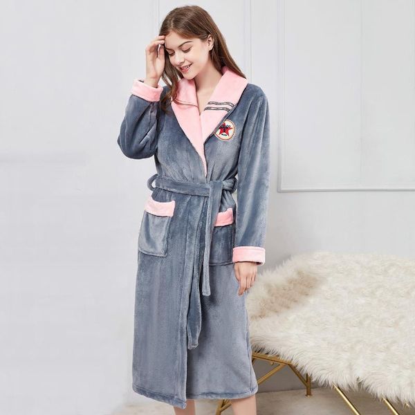 

women's sleepwear patchwork women bathrobe coral fleece kimono gown nightdress casual oversize intimate lingerie thicken nightgown, Black;red