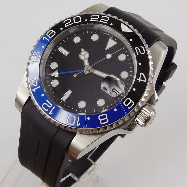 

no automatic mechancial gmt mechanical men watch sapphire glass rubber band, Slivery;brown