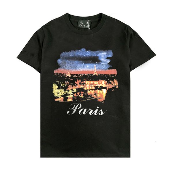

2021 new men women short sleeve paris night view printed t shirts mens summer hip hop casual cotton tees fashion streetwear tshirts ka1b, White;black