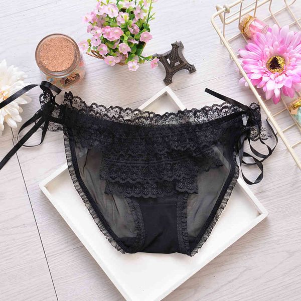 

underwear 3309 lace up thong low waist fun transparent temptation, Black;pink
