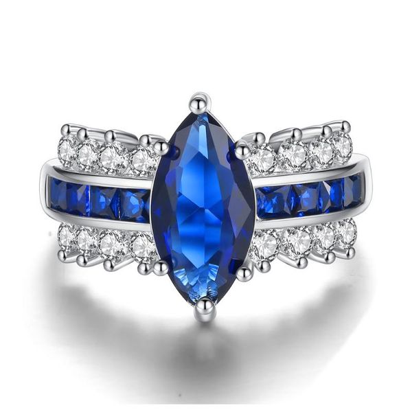 

wedding rings the listing jewelry horse eye drill zircon blue finger female adjustable size ring bridal for women girls, Slivery;golden