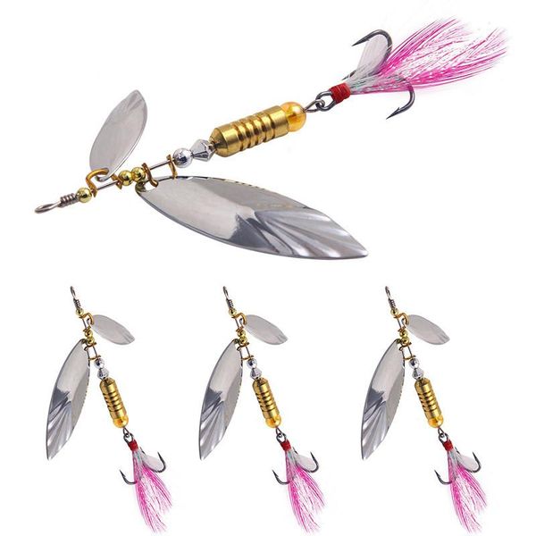 

fishing hooks 1pcs metal sliver rotating sequins spoon lure 7g spinner hard bait with feather treble hook accessories