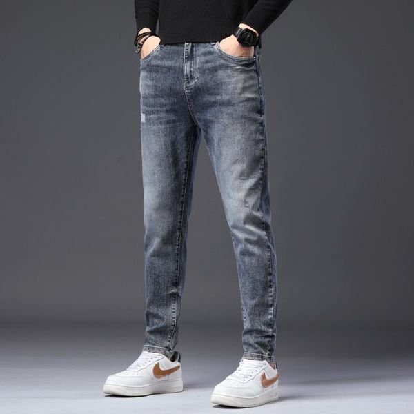

men's jeans mens stretch men denim trousers patchwork slim blue pencil pants for