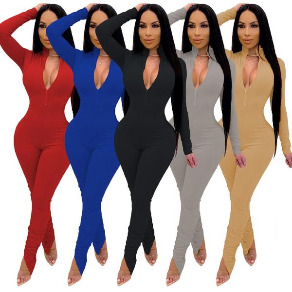 

women's jumpsuits & rompers women casual zipper collar long sleeve full length pleated pile solid regular elegant autumn/winter polyest, Black;white