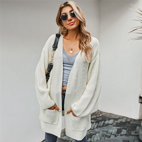 

winter long cardigans casual solid color pockets knitted sweater for women 2021 new p8il, White;black