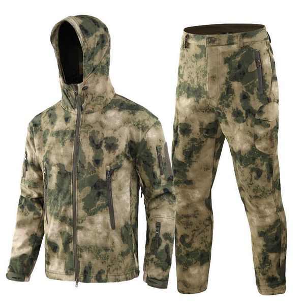 Camouflage Jacke Männer setzt Outdoor Hai Haut weiche Schale Windbrecher wasserdichte Jagdkleidung Set Militärtaktische Kleidung X0909