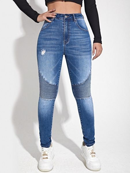

high waist ripped skinny jeans a7eq#, Blue