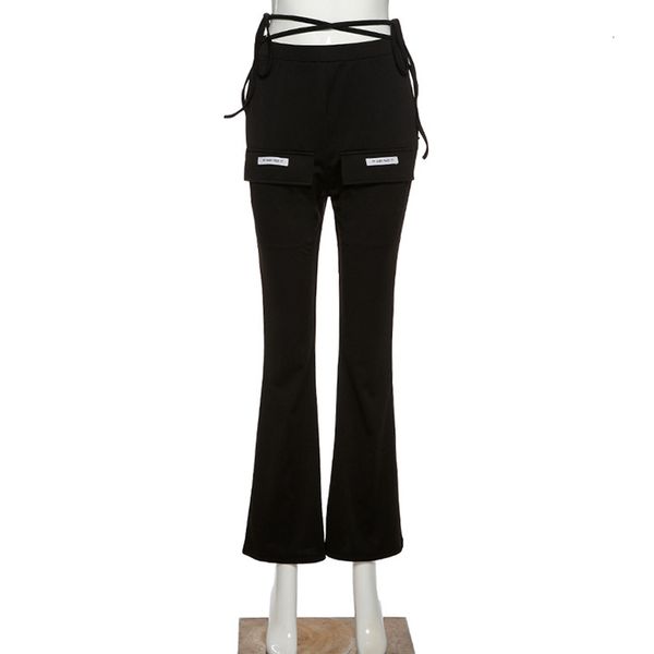 

2021 small flare black elegant women elastic high waist ankle-length pants autumn new chic design solid trousers g4nr, Black;white