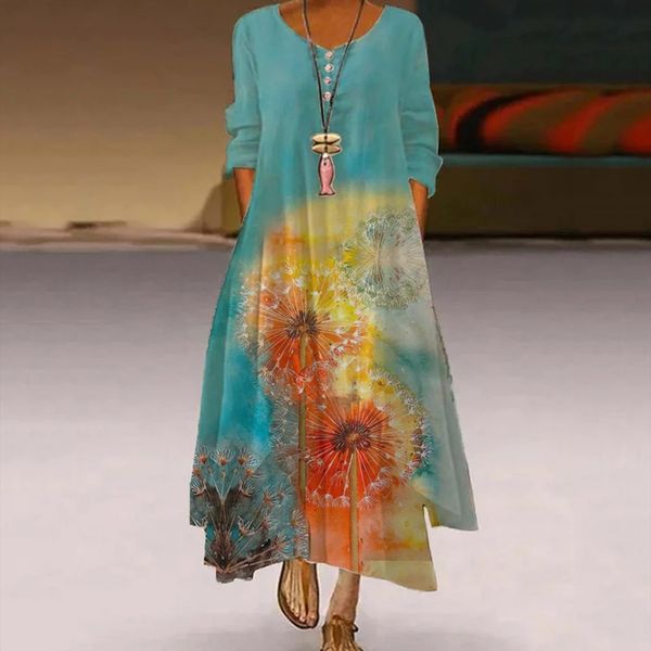 

dress plus size vintage women sleepwear daily casual long sleeve bohemian o neck flowers print elegant, Black;red