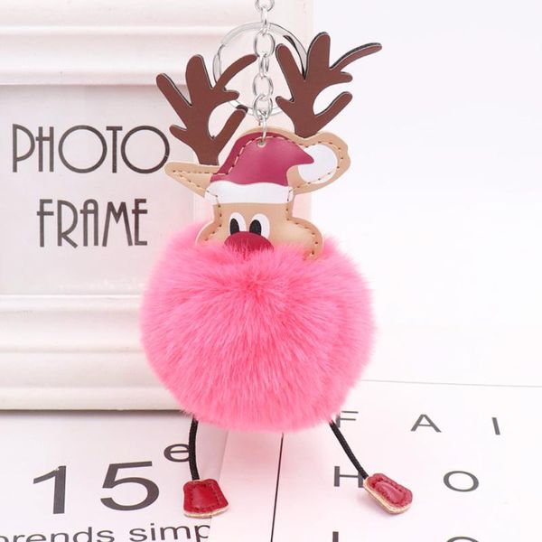 

keychains yamily santa claus elk key ring fake fur ball fluffy chain holder porte car keyring christmas ornament gift, Silver