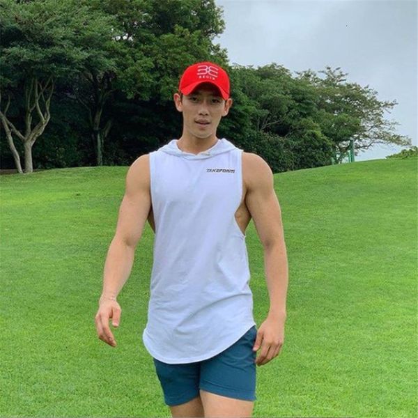 

new 2021 mens sleeveless shirts summer cotton male tank gyms clothing bodybuilding undershirt fitness tank tees lrtu, White;black