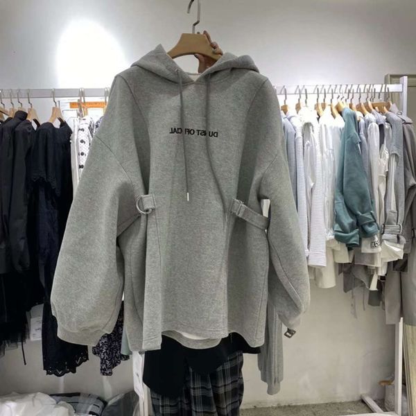

korea dongdamen autumn and winter fashion letter embroidery hooded drawstring adjustable sweater jacket women's jacket, Black