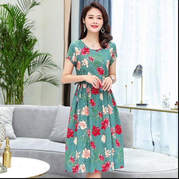

2021 print women summer dresses vintage plus size causal o neck short sleeve floral vestido 5xl elegant dress, Black;gray
