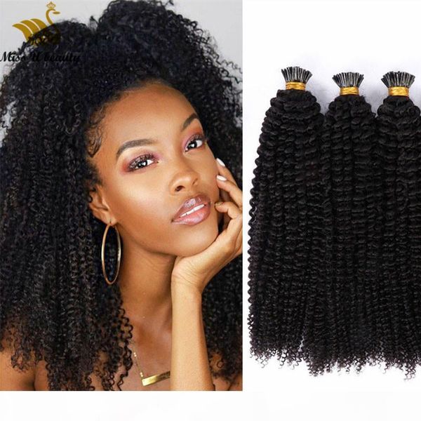 

pre-bonded hair extensions afro curly kinky curl i tip human hair extensions 100g per bundle natural black color cuticle aligned