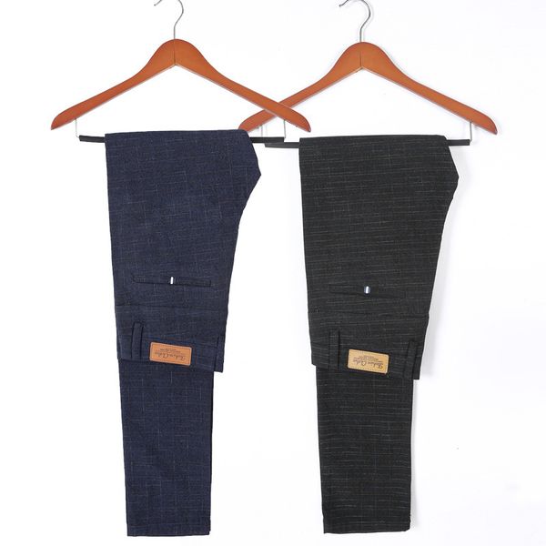 

2021 new tangyaxuan brand pants men classic casual elastic long trousers male black cotton lattice pencil work pant men's large size 38, Blue