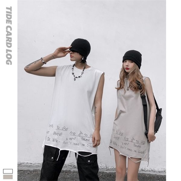 

2021 tech fleecetide brand round neck loose letter printing solid color vest female couple wear high street sleeveless bottomless shirt in b, White