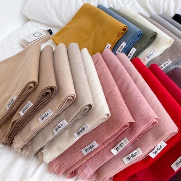 

scarves winter pure cashmere scarf women warm thick soft solid shawl ladies wrap, Blue;gray