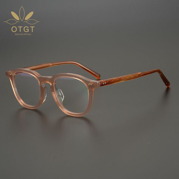 

designer sunglasses light luxury pink orange texture sheet vintage pure manual eyeglass japanese literature and art myopia spectacle frame, White;black