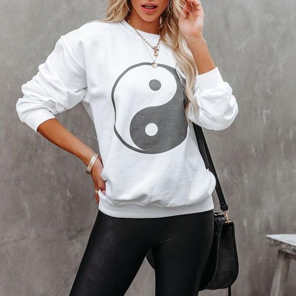 

women's hoodies & sweatshirts autumn winter women o neck pullover casual long sleeve loose gossip symbol print fashion streetwear, Black