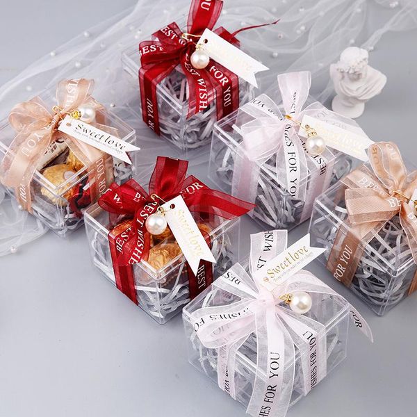 

gift wrap square transparent acrylic candy boxes birthday wedding favor gifts with ribbon event party chocolate packaging bag