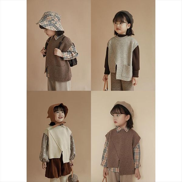 

baby girls knitted vest children autumn warm solid color pocket waistcoats, Camo
