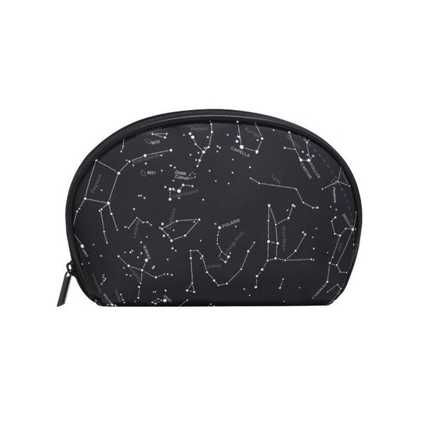 

fengju multifuncition shell cosmetic bag purse half moon hanging travel toiletry pouch for girls woman boreal skymap