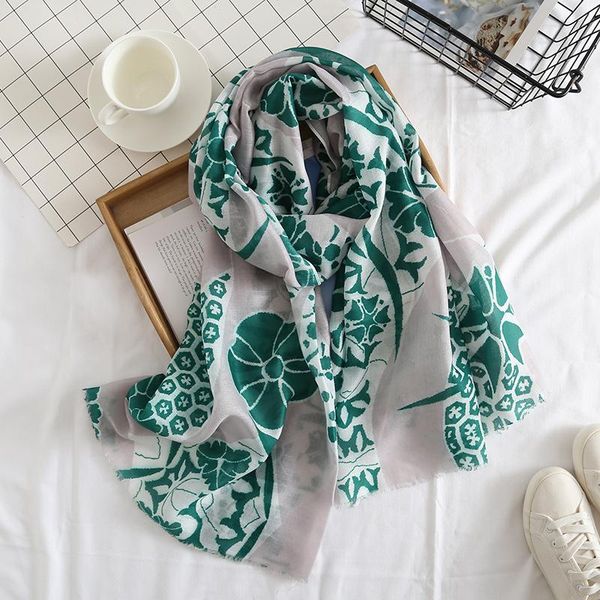 

scarves autumn fashion floral chain viscose hijab scarf maxi wraps lady print headhand muslim shawl long soft islamic, Blue;gray