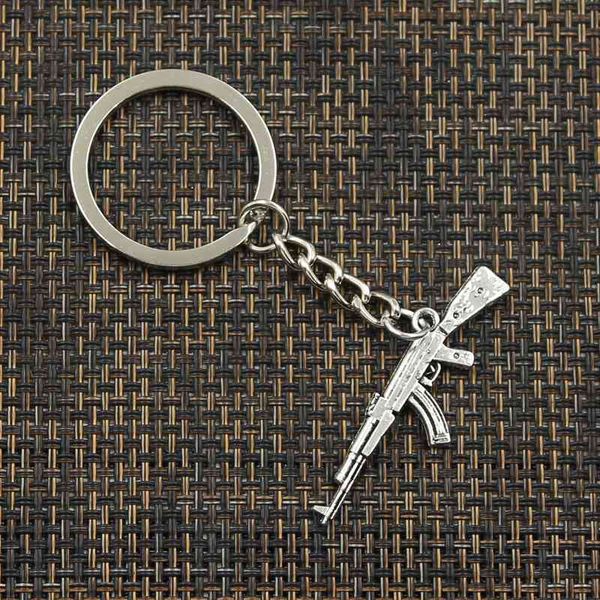 

sublimation keychain 44x15mm machine gun assault rifle ak-47 pendants diy men jewelry car key chain ring holder souvenir for gift, Silver