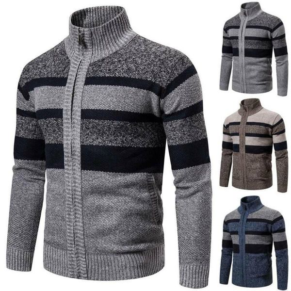 

men's jackets mens knitwear sweater autumn winter striped zip cardigans jumper casual daily outerwear knit for men, Black;brown
