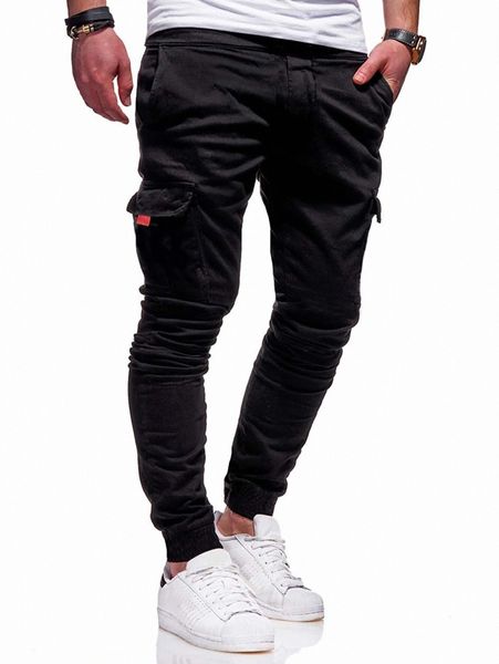 

men flap pocket side cargo pants f0qu#, Black
