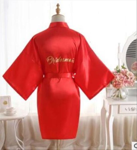 

silk satin wedding bride womens sleepwears bridesmaid robe solid bathrobe short kimono night bath fashion dressing for wome, Black;red