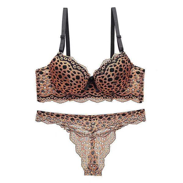 

bras leopard bra set lace perspective shaping gathered underwear printed thongs in europe and america, Red;black