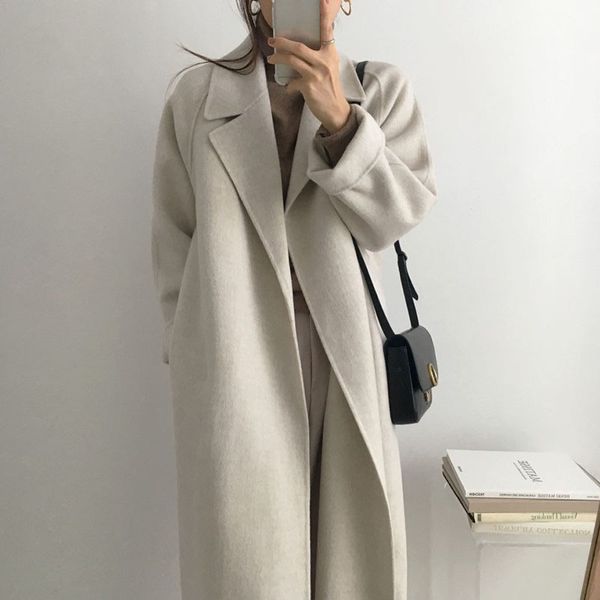

women's wool & blends long wool coat, long, casual, vintage, , fashion, autumn, synthetic wool, , winter, women, mostly warm 2155, Black