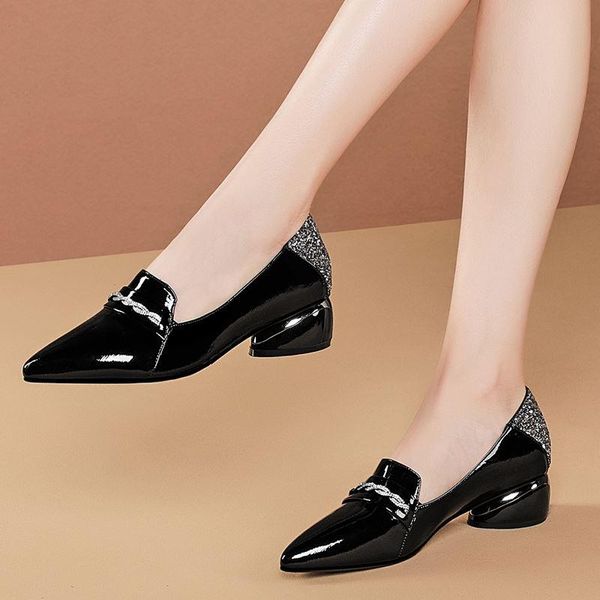 

dress shoes genuine leather brand heels office ladies spring women heel zapatos mujer tacon, Black