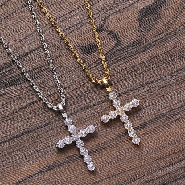 

Hip Hop cross Pendant Brass Micro pave with Zircon Stone Necklace Jewelry for men women CN290, Silver