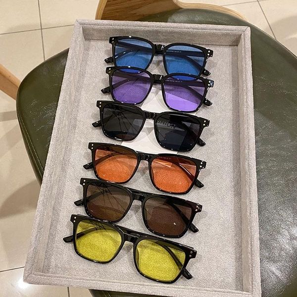 

sunglasses internet celebrity black frame brown 2021 trendy women's ins street s square color blue lens glasses for men, White;black