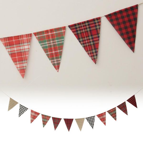 

christmas decorations party decoration plaid cloth triangle pull flag bunting