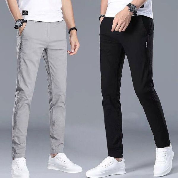 

summer thin long pants men's casual pants men's korean ice silk slim trend versatile straight summer sports pants, Black