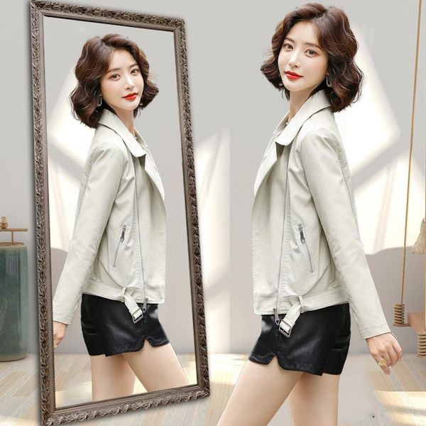 

women's jackets autumn stitching large pocket coat leather, Black;brown