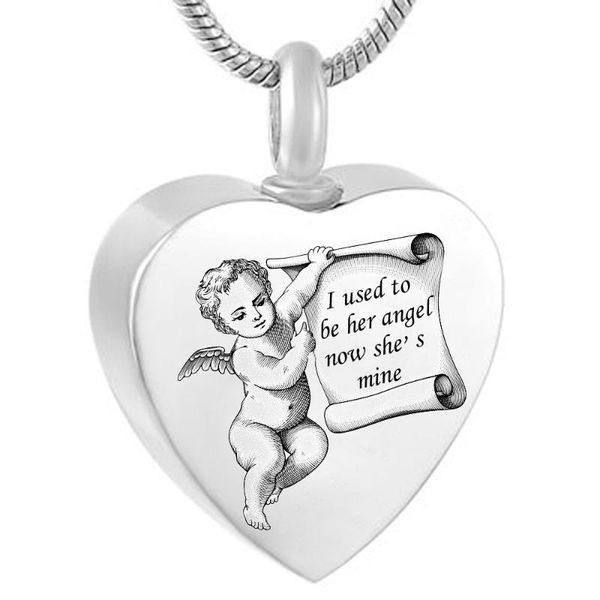 

pendant necklaces i used to be her angel now she is mine heart cremation urn ash jewelry keepsake, Silver