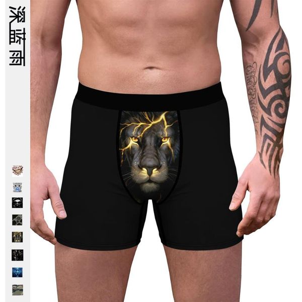 

underpants lion print boxer comfortable slim stretch men's underwear breathable run-away shorts, Black;white