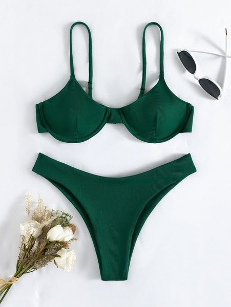 

rib underwire bikini swimsuit g3fd#, White;black