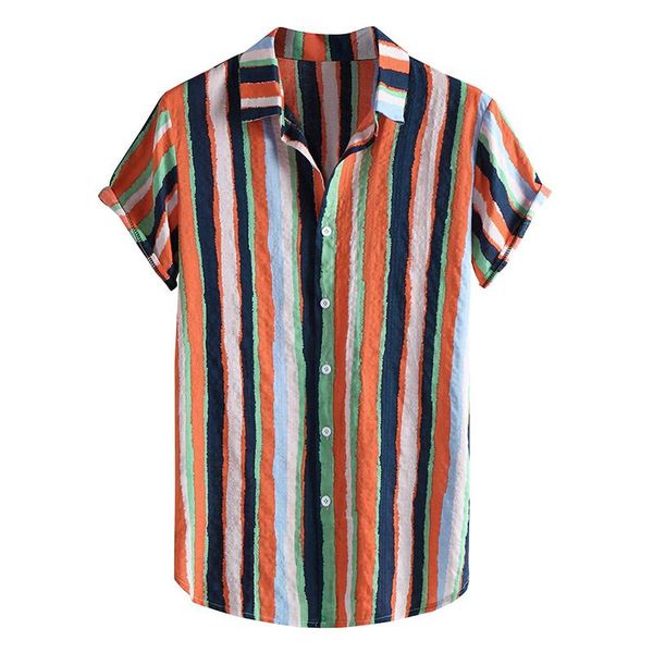 

men's casual shirts 2021 hawaiian loose-striped print shirt, White;black