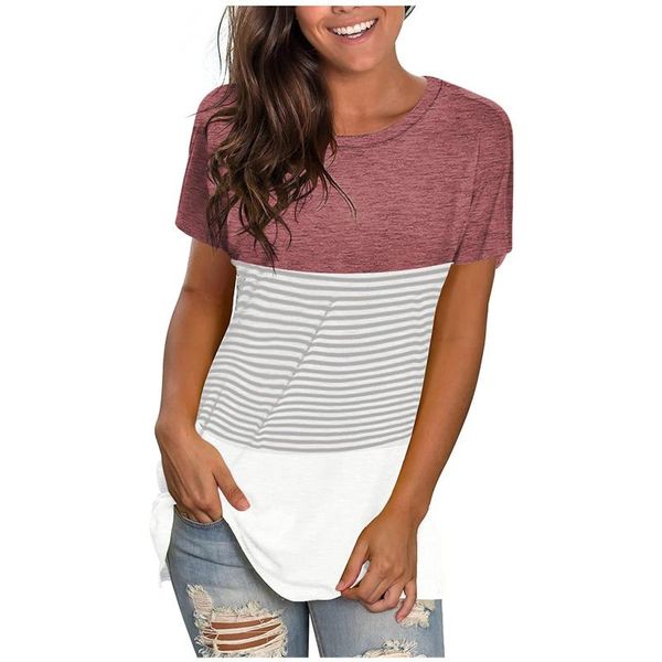 

women's blouses & shirts striped splicing blouse women 2021 summer o neck plus size female loose shirt casual tunic blusa feminina, White