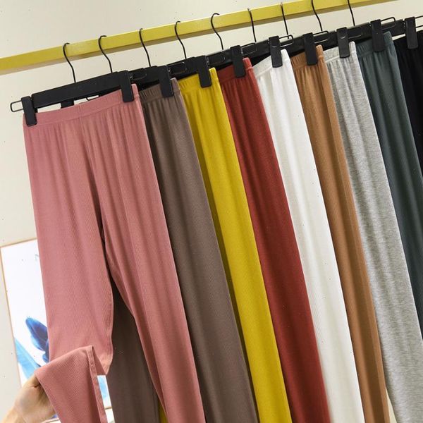 

fashion ribbed plus size women thin black high waist cotton skinny leggings basic fitness pants high elastic stretch material